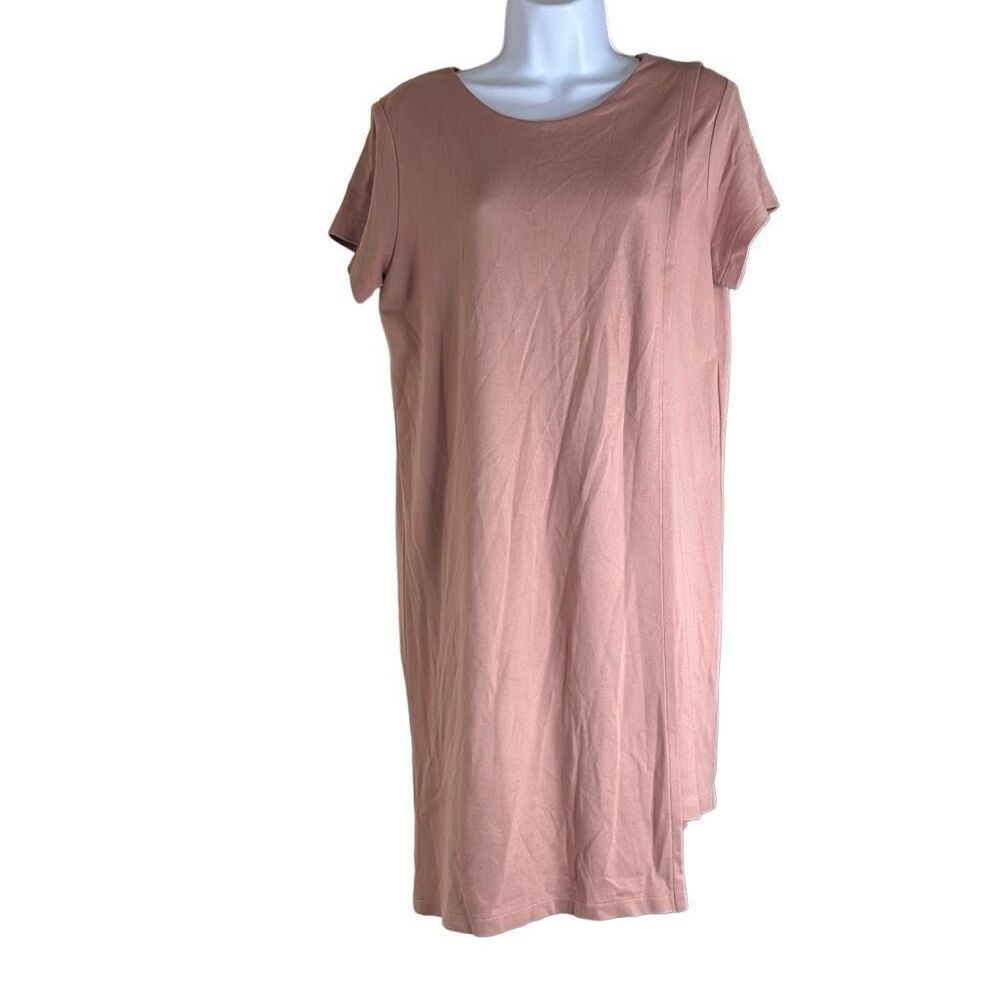 Vintage Meg XS Pullover Sheath Dress Pink Short Sleeves Lagenlook Asymmetric Hem